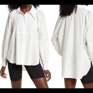 Topshop Oversize Panel Puff Sleeve Poplin Shirt